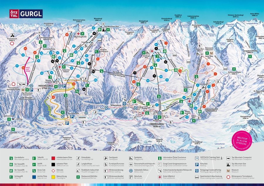 De pistekaart van Obergurgl-Hochgurgl in Ötztal.